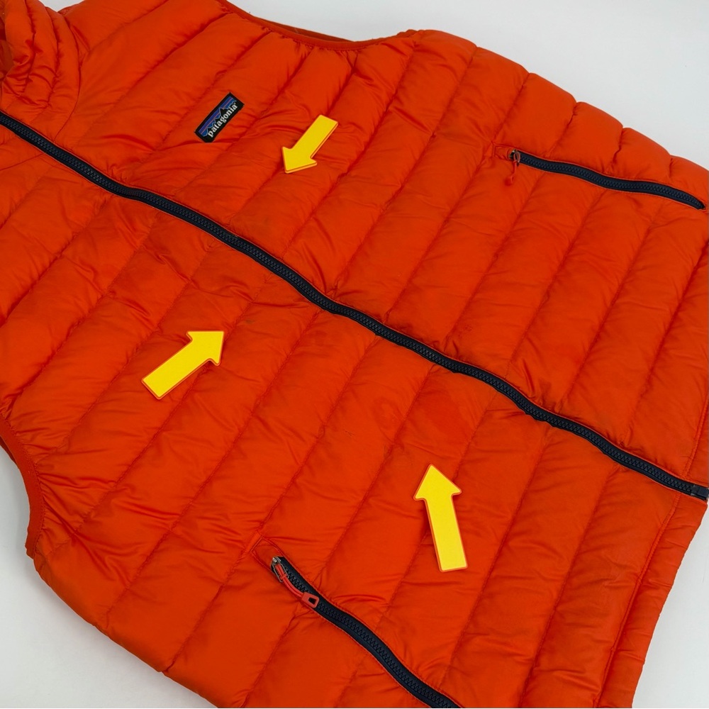 Patagonia Worn Wear Vest Mens XL Orange Down Sweater Full Zip 84622 STAINS - Picture 14 of 16